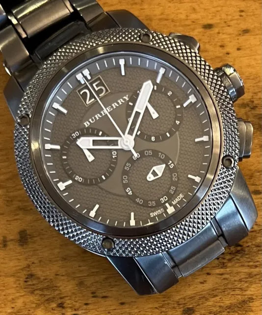 Burberry Endurance Chronograph Quartz Black Dial Black Steel Strap Watch For Men - BU9801