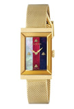 Gucci G Frame Quartz Diamonds White Red Blue Dial Gold Mesh Bracelet Watch For Women - YA147511
