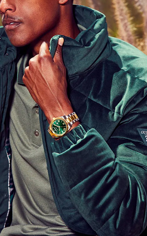 Guess Connoisseur Green Dial Two Tone Steel Strap Watch for Men - GW0265G8