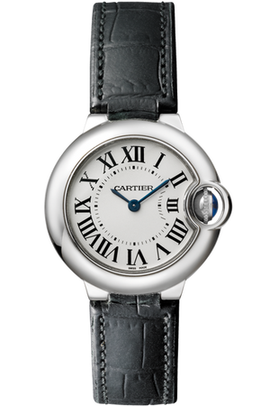 Cartier Ballon Bleu Silver Dial Black Leather Strap Watch for Women - W69018Z4