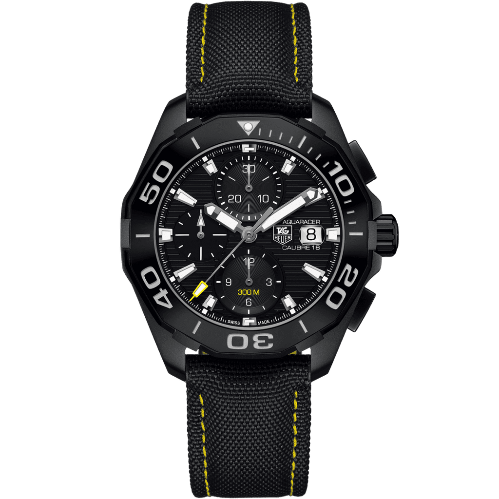 Tag Heuer Aquaracer Chronograph PVD Black Dial Black Nylon Strap Watch for Men - CAY218A.FC6361