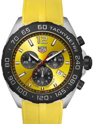 Tag Heuer Formula 1 Chronograph Yellow Dial Yellow Rubber Strap Watch for Men - CAZ101AM.FT8054