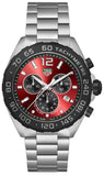 Tag Heuer Formula 1 Chronograph Red Dial Silver Steel Strap Watch for Men - CAZ101AN.BA0842