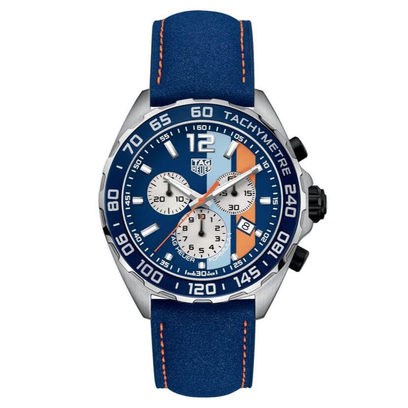 Tag Heuer Formula 1 Gulf Edition Blue Dial Blue Leather Strap Watch for Men - CAZ101N.FC8243