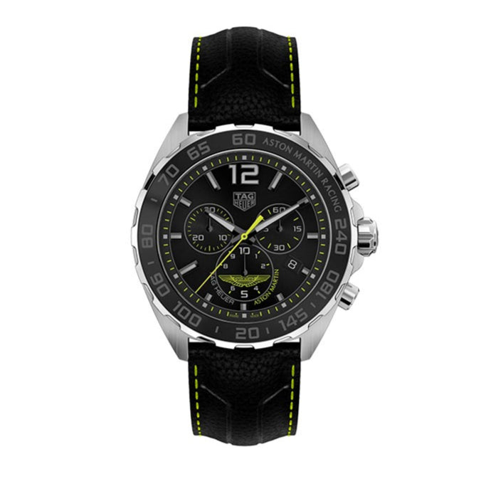 Tag Heuer Formula 1 Aston Martin Black Dial Black Leather Strap Watch for Men - CAZ101P.FC8245