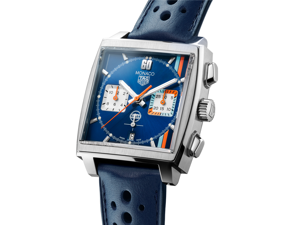 Tag Heuer Monaco Gulf Automatic Chronograph Blue Dial Blue Leather Strap Watch for Men - CBL2115.FC6494