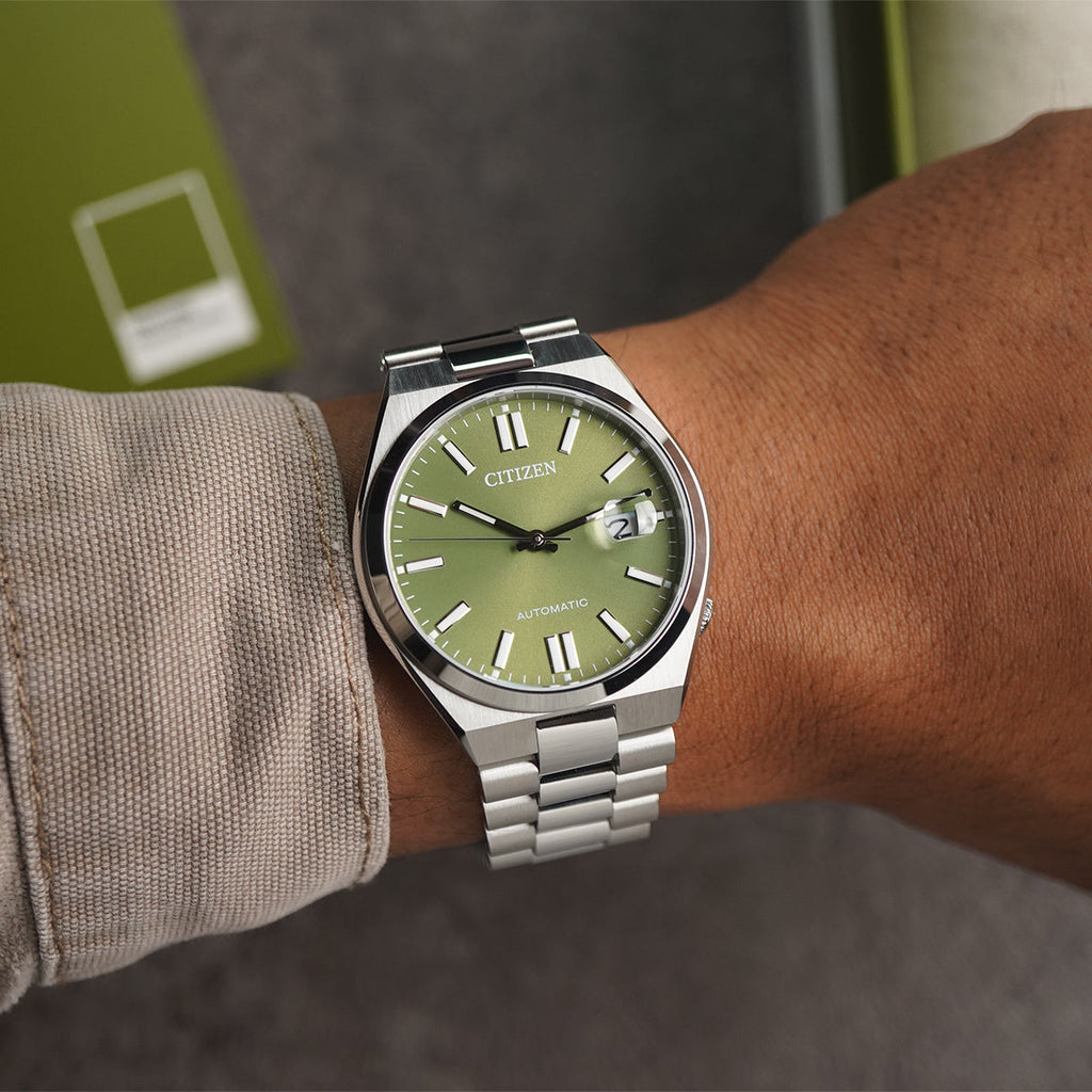 Citizen x Pantone Automatic Peaceful Green Dial Silver Steel Strap Watch For Men - NJ0158-89Z