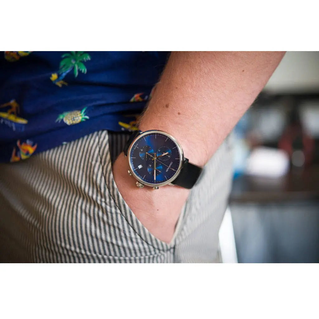 Calvin Klein High Noon Chronograph Blue Dial Black Leather Strap Watch for Men - K8M271CN