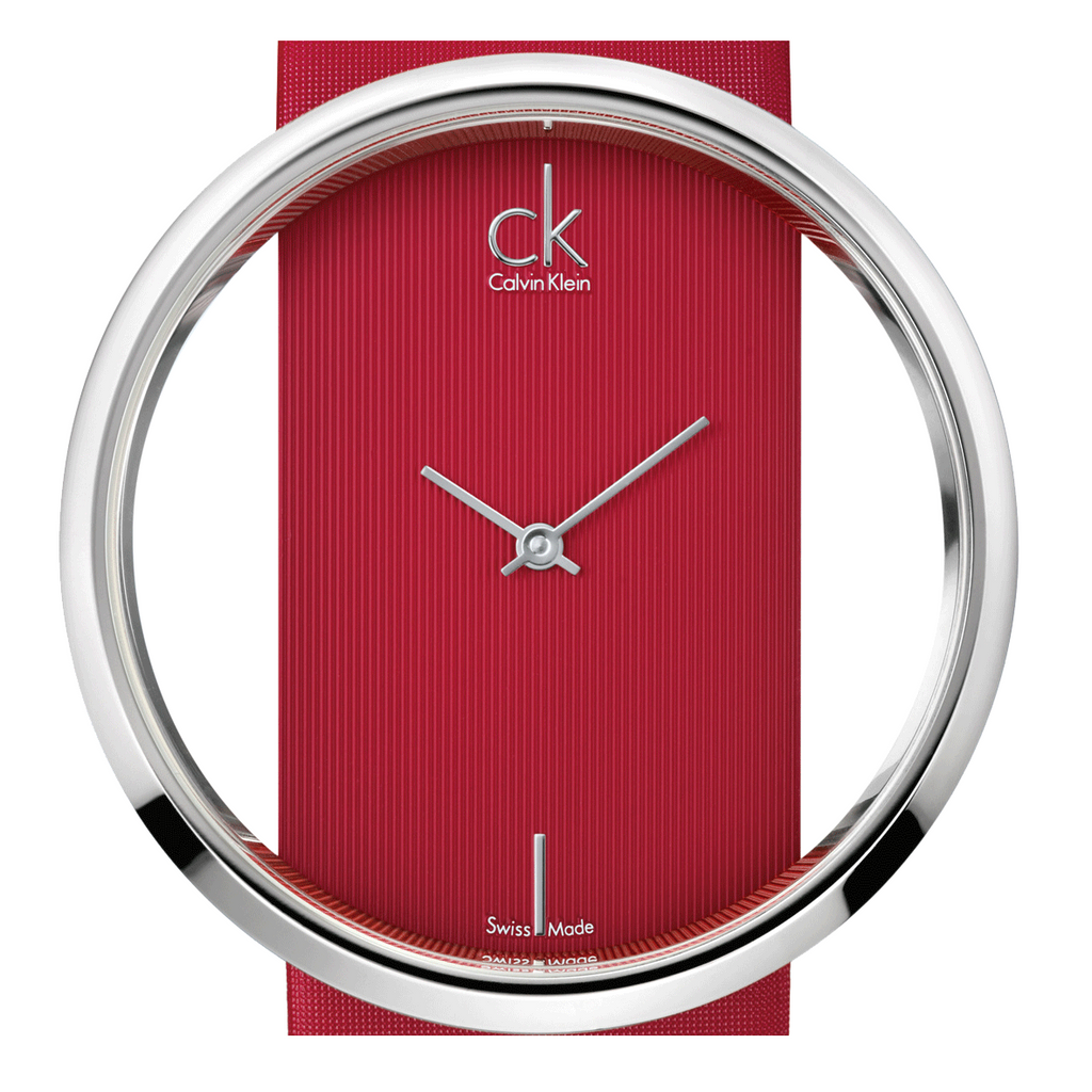 Calvin Klein Glam Transparent Dial Red Leather Strap Watch for Women - K9423144