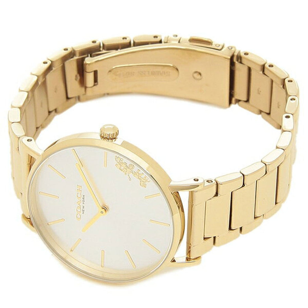 Coach Perry White Dial Gold Steel Strap Watch for Women - 14503345