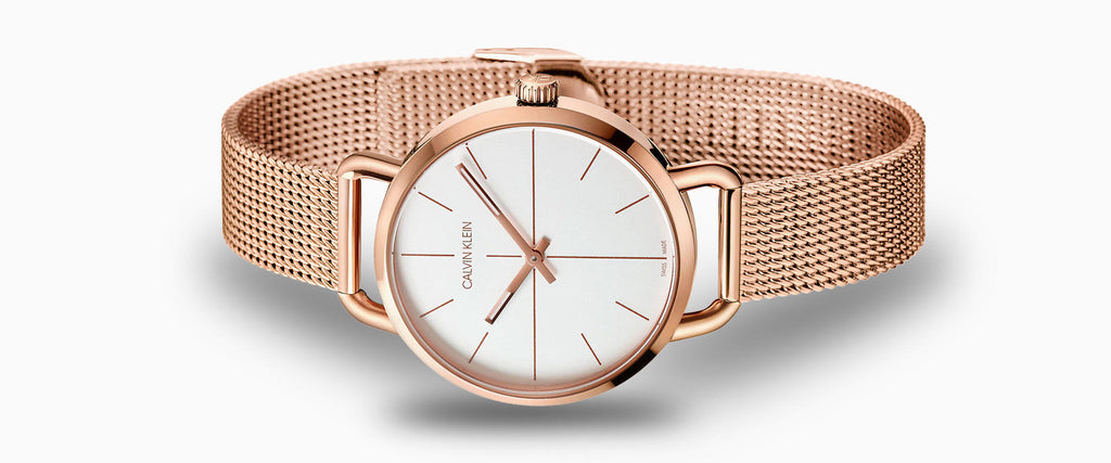 Calvin Klein Even White Dial Rose Gold Mesh Bracelet Watch for Women - K7B23626