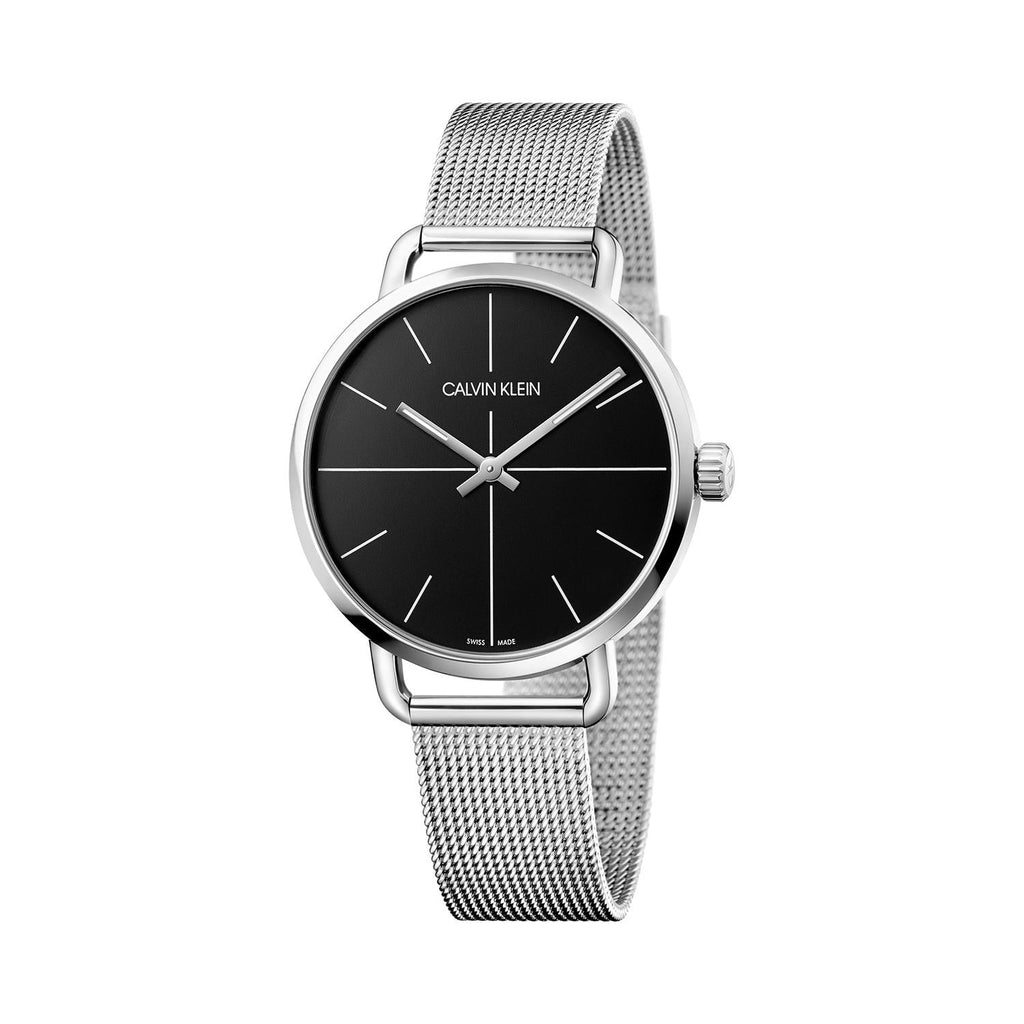 Calvin Klein Even Black Dial Silver Mesh Bracelet Watch for Women - K7B23121