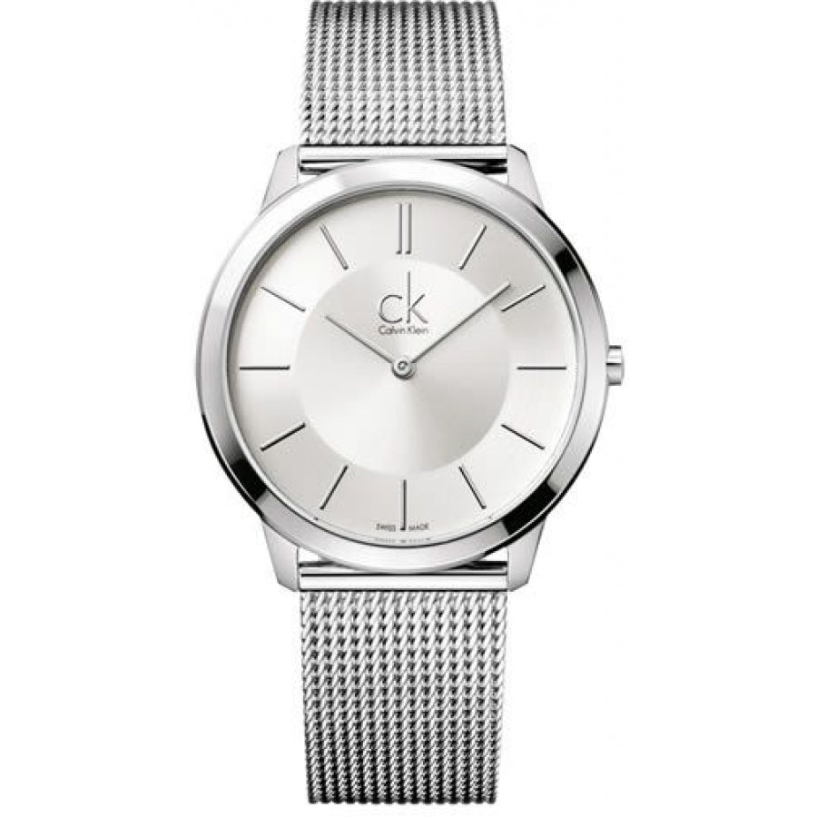 Calvin Klein Minimal White Dial Silver Mesh Bracelet Watch for Men - K3M2112Y
