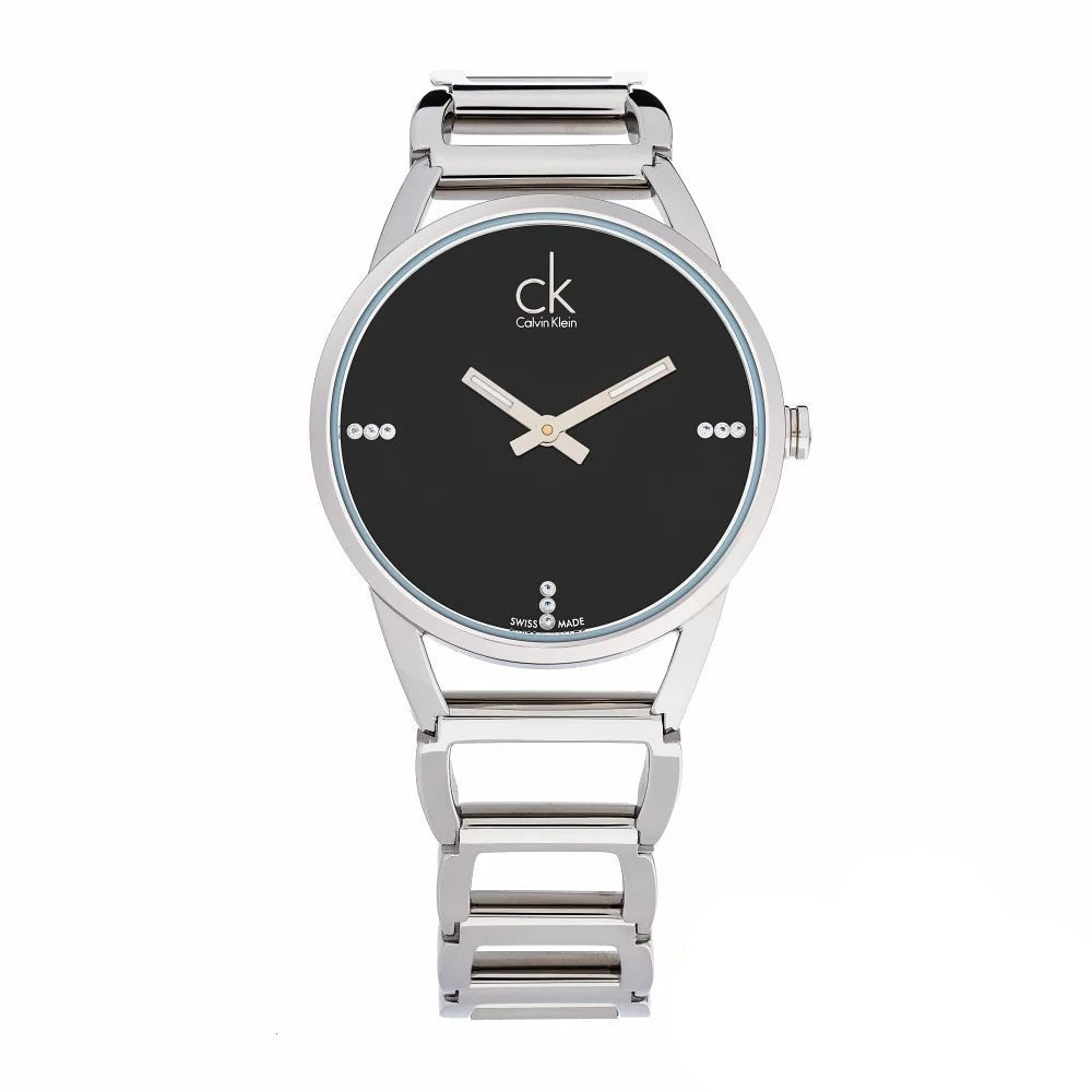 Calvin Klein Stately Black Dial Silver Steel Strap Watch for Women - K3G2312S