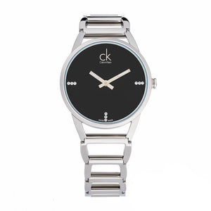 Calvin Klein Stately Black Dial Silver Steel Strap Watch for Women - K3G2312S