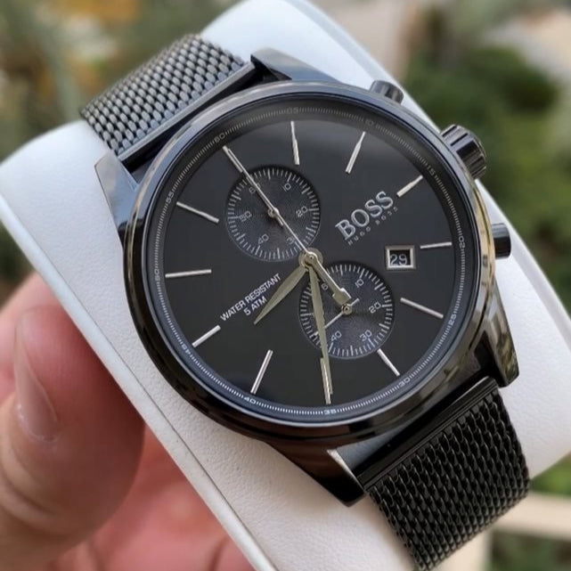 Hugo Boss Associate Black Dial Black Mesh Bracelet Watch for Men - 1513769