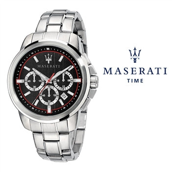 Maserati Successo Chronograph Black Dial Silver Steel Strap Watch For Men - R8873621009