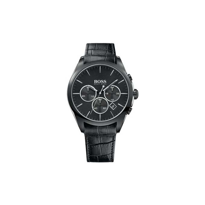 Hugo Boss Onyx Black Dial Black Leather Strap Watch for Men - 1513367