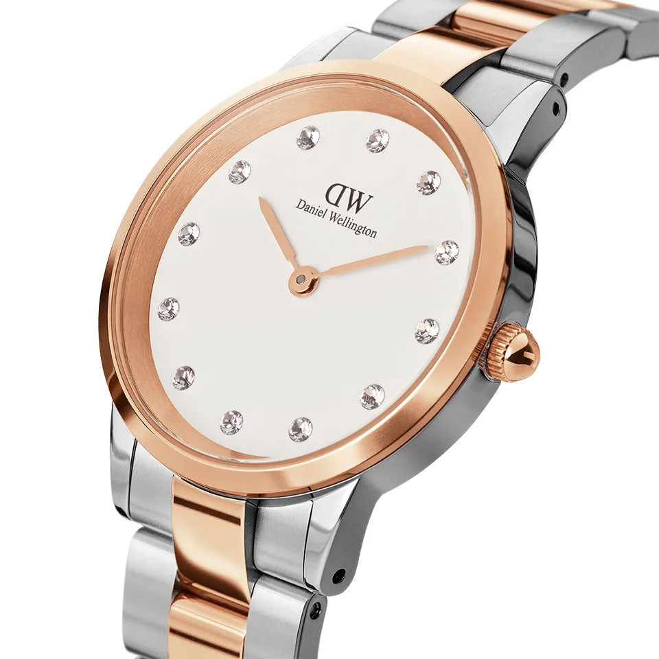 Daniel Wellington Iconic Link White Dial Two Tone Steel Strap Watch For Women - DW00100358