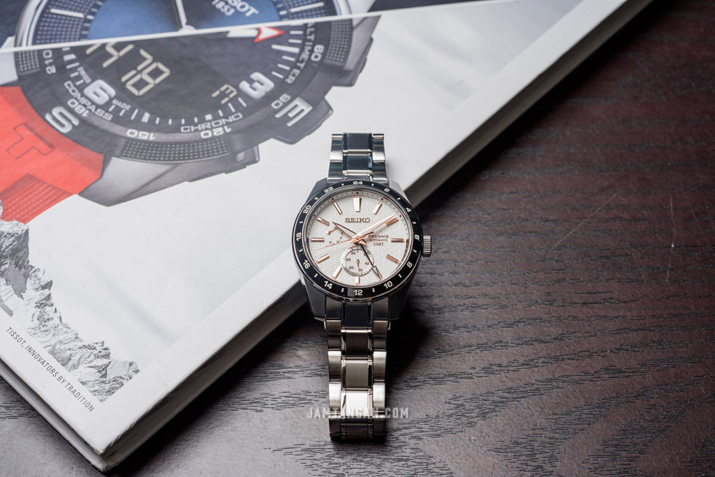 Seiko Presage Sharp Edged Series Automatic GMT Champagne Dial Silver Steel Strap Watch For Men - SPB273J1