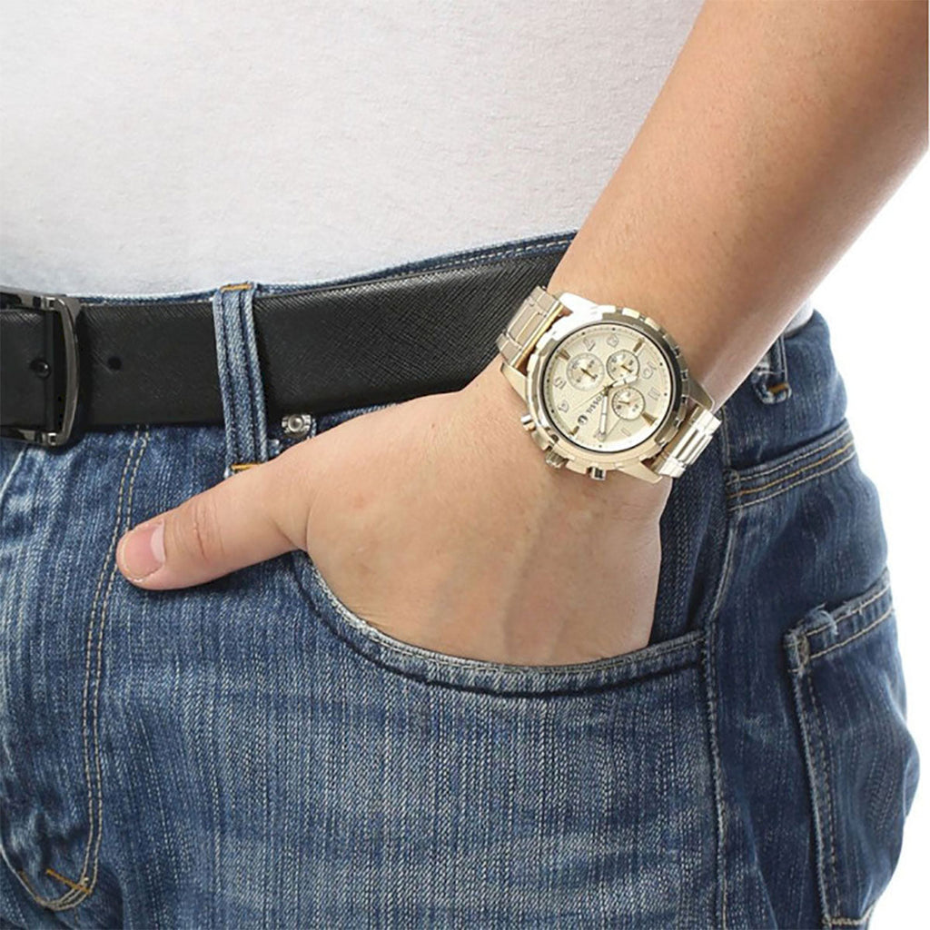 Fossil Dean Chronograph Champagne Dial Gold Steel Strap Watch for Men - FS4867