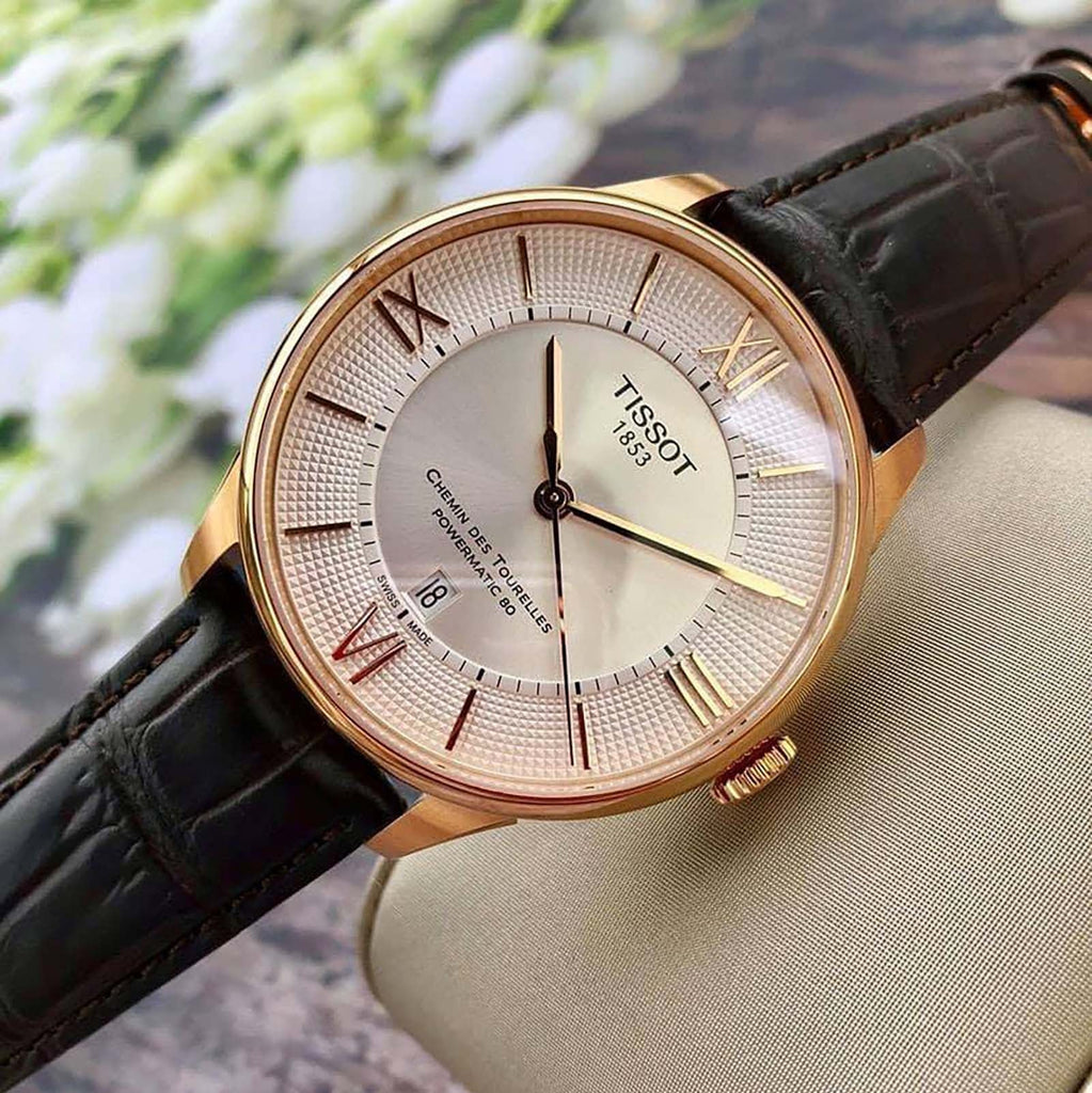 Tissot Chemin Des Tourelles Powermatic 80 Silver Dial Brown Leather Strap Watch For Men - T099.407.36.038.00