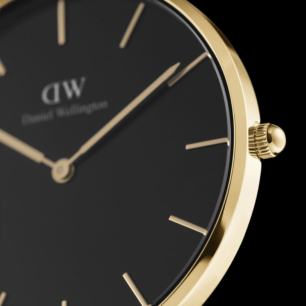 Daniel Wellington Classic Petite Black Dial Gold Mesh Bracelet Watch For Women - DW00100347