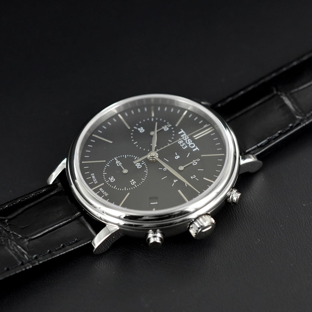 Tissot Carson Premium Chronograph Black Dial Black Leather Strap Watch For Men - T122.417.16.051.00