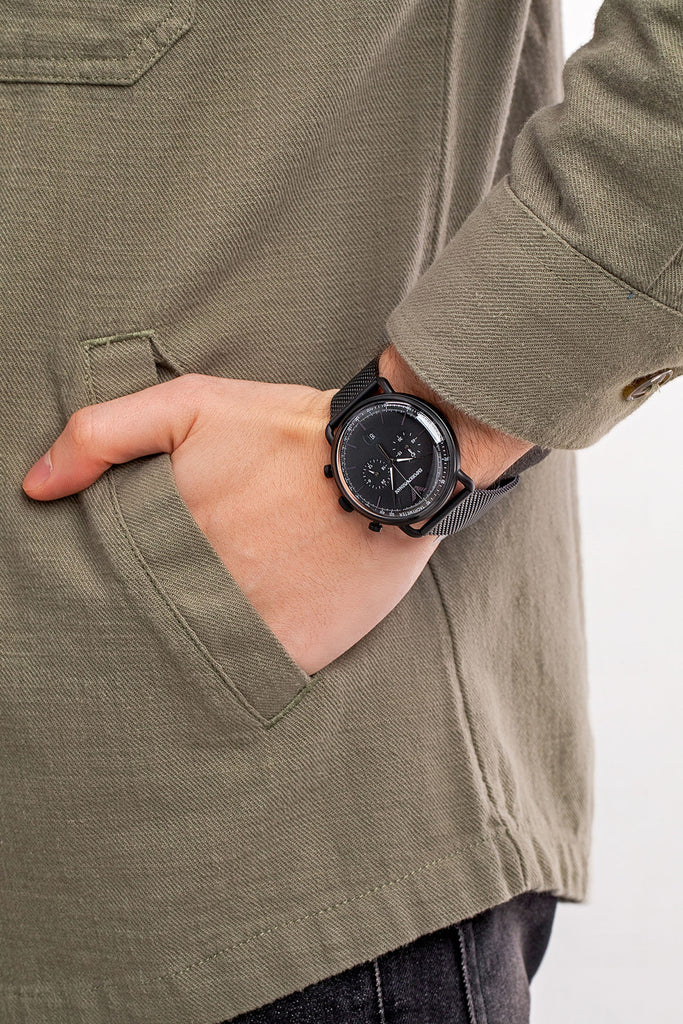 Emporio Armani Aviator Chronograph Black Dial Black Mesh Bracelet Watch For Men - AR11264