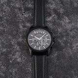 Armani Exchange Banks Chronograph Black Dial Black Leather Strap Watch For Men - AX1724