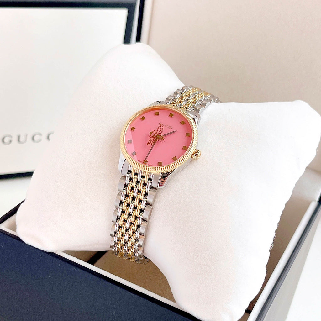 Gucci G Timeless Quartz Pink Dial Two Tone Steel Strap Watch For Women - YA1265030