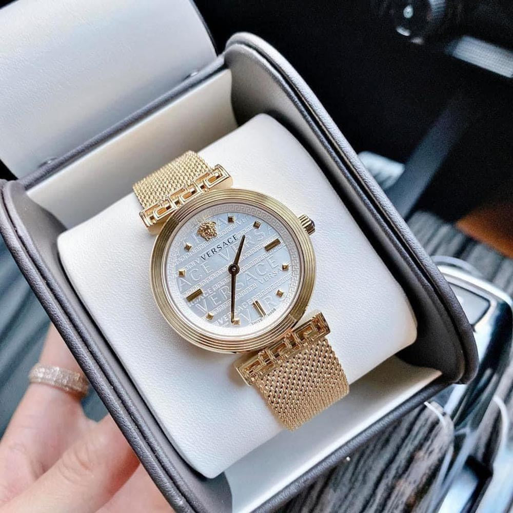 Versace Meander Greca White Dial Gold Mesh Bracelet Watch for Women - VELW00820