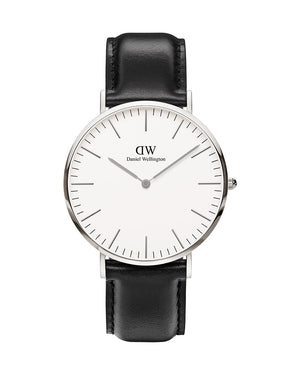 Daniel Wellington Classic Sheffield White Dial Black Leather Strap Watch For Men - DW00100020
