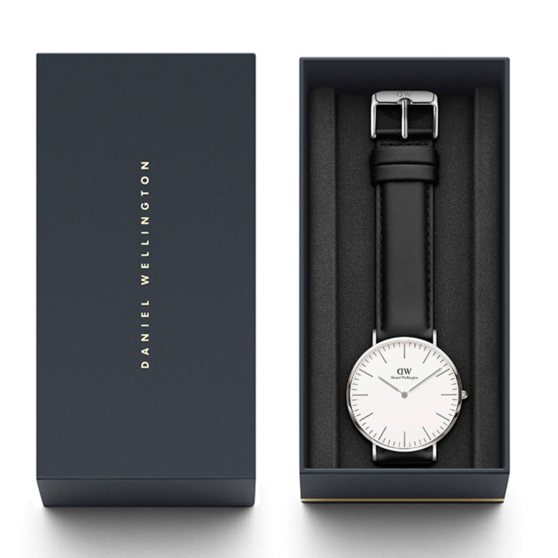 Daniel Wellington Classy Sheffield White Dial Black Leather Strap Watch For Women - DW00100068