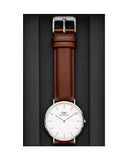 Daniel Wellington Classic St Mawes White Dial Brown Leather Strap Watch For Men - DW00100021