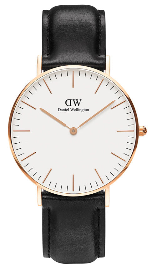 Daniel Wellington Classic Sheffield White Dial Black Leather Strap Watch for Women - DW00100036