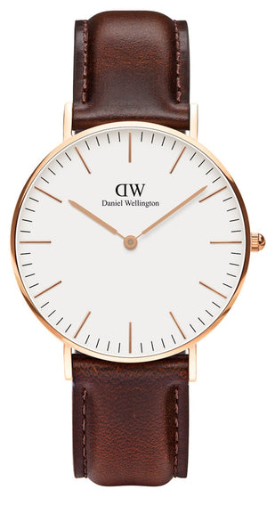 Daniel Wellington Classic Bristol White Dial Brown Leather Strap Watch For Women - DW00100039