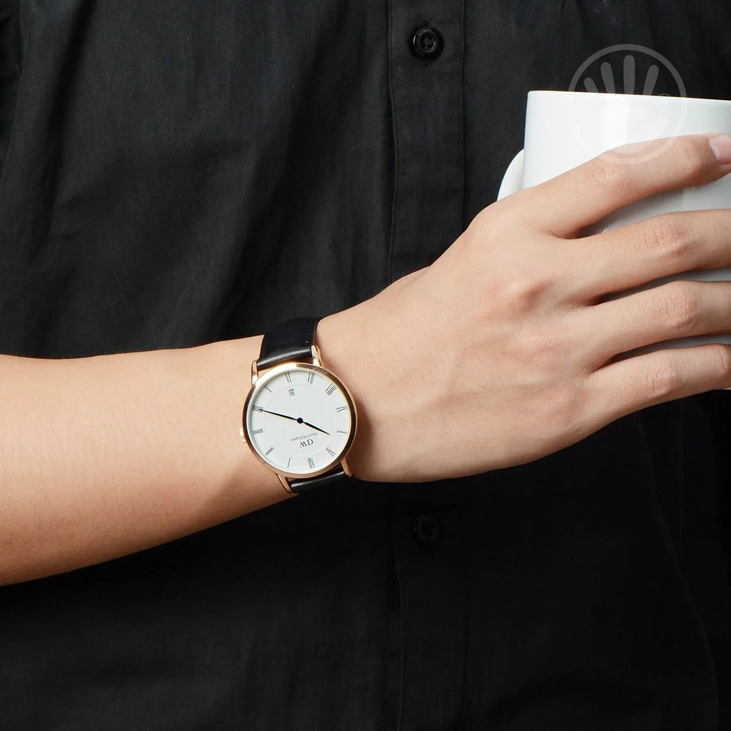 Daniel Wellington Classic Sheffield White Dial Black Leather Strap Watch For Men - DW00100084