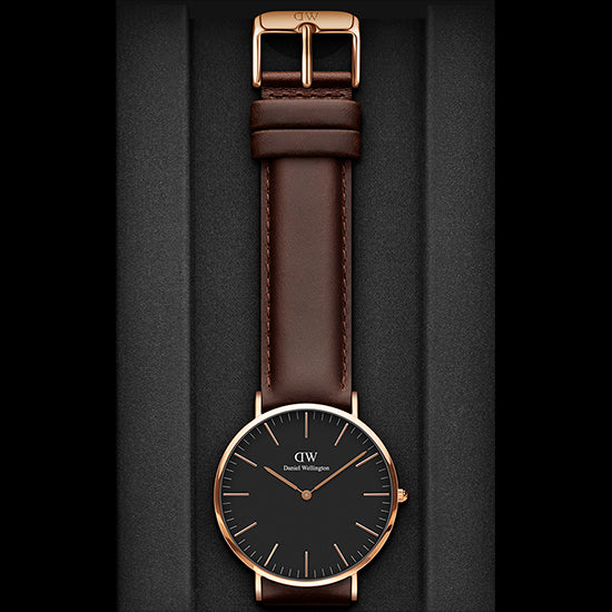 Daniel Wellington Bristol Black Dial Brown Leather Strap Watch For Men - DW00100125