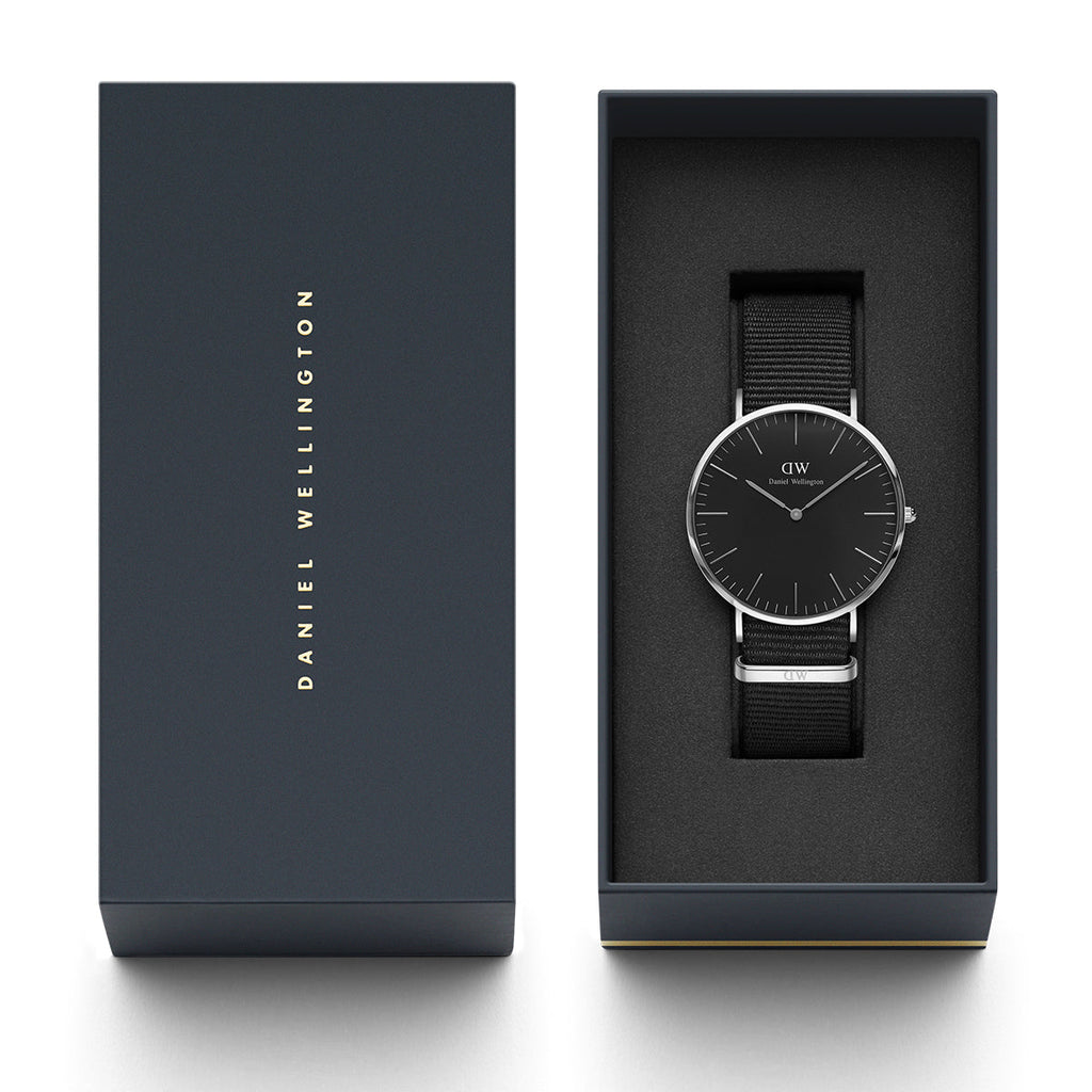 Daniel Wellington Classic Cornwall Black Dial Black Nylon Strap Watch For Women - DW00100149