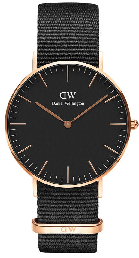 Daniel Wellington Classic Cornwall Black Dial Black NATO Strap Watch For Women - DW00100150