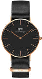 Daniel Wellington Classic Cornwall Black Dial Black NATO Strap Watch For Women - DW00100150