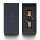 Daniel Wellington Classic Melrose Black Dial Rose Gold Mesh Bracelet Watch For Women - DW00100161