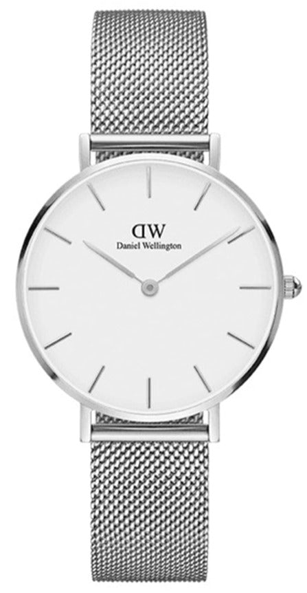 Daniel Wellington Petite Sterling White Dial Silver Mesh Bracelet Watch For Women - DW00100164