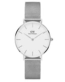 Daniel Wellington Petite Sterling White Dial Silver Mesh Bracelet Watch For Women - DW00100164