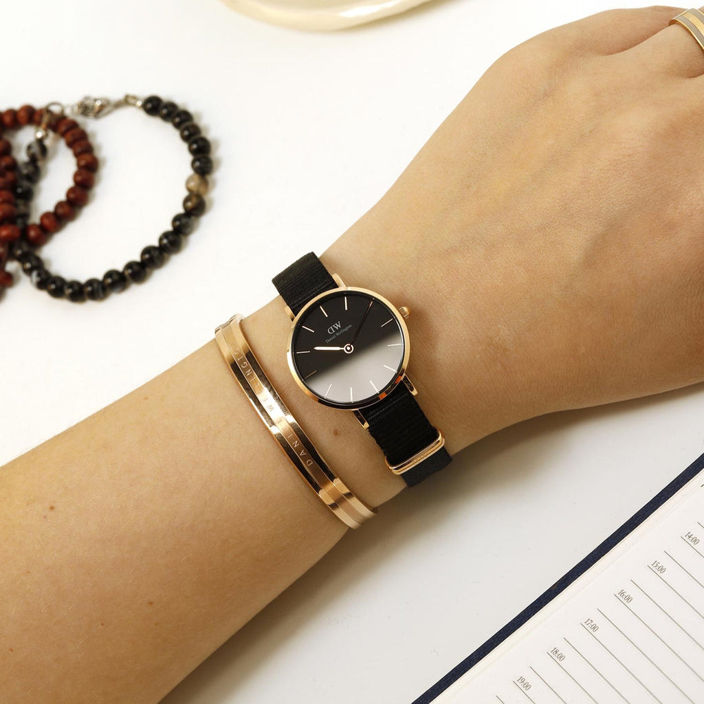 Daniel Wellington Petite Cornwall Black Dial Black Nylon Strap Watch for Women - DW00100247