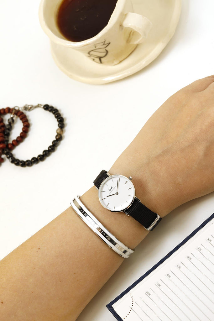 Daniel Wellington Classic Petite Cornwall White Dial Black Nylon Strap Watch For Women - DW00100252