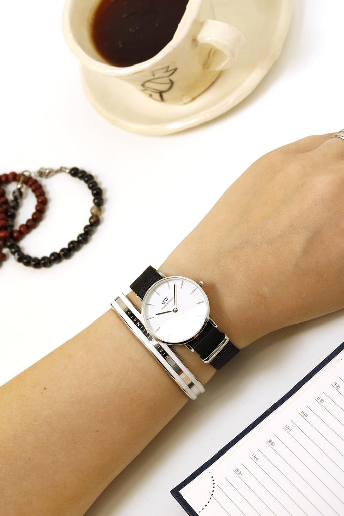 Daniel Wellington Classic Petite Cornwall White Dial Black NATO Strap Watch For Women - DW00100254