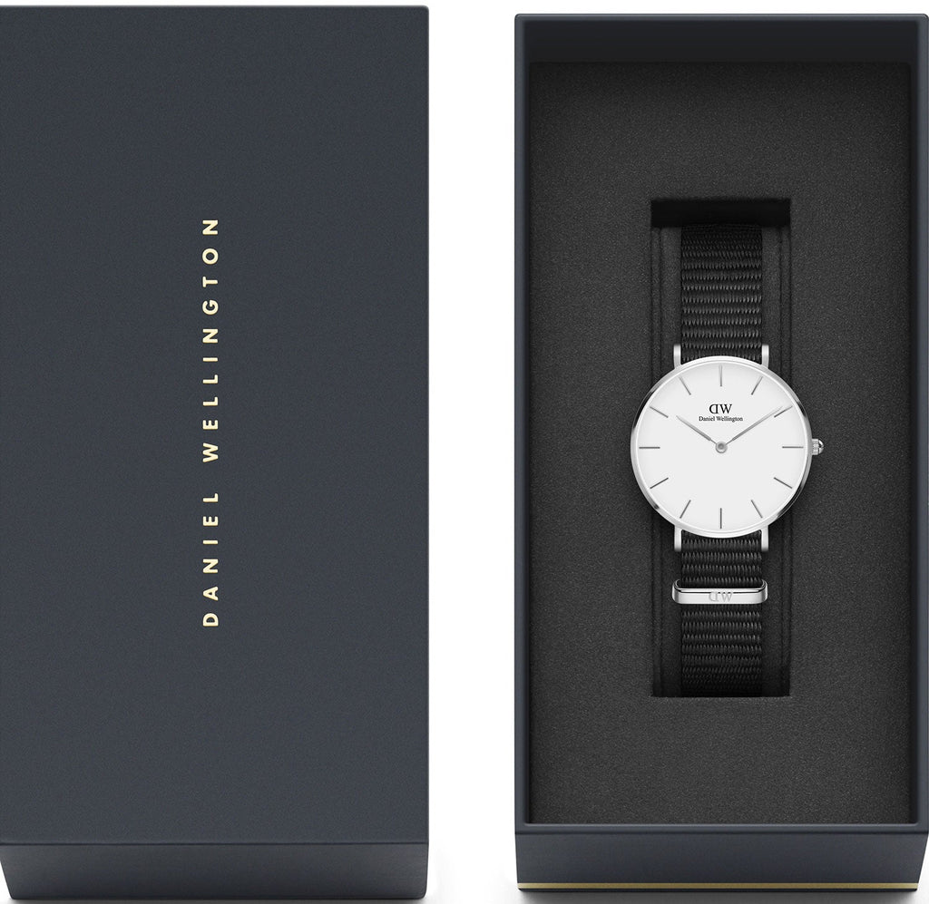 Daniel Wellington Classic Petite Cornwall White Dial Black NATO Strap Watch For Women - DW00100254
