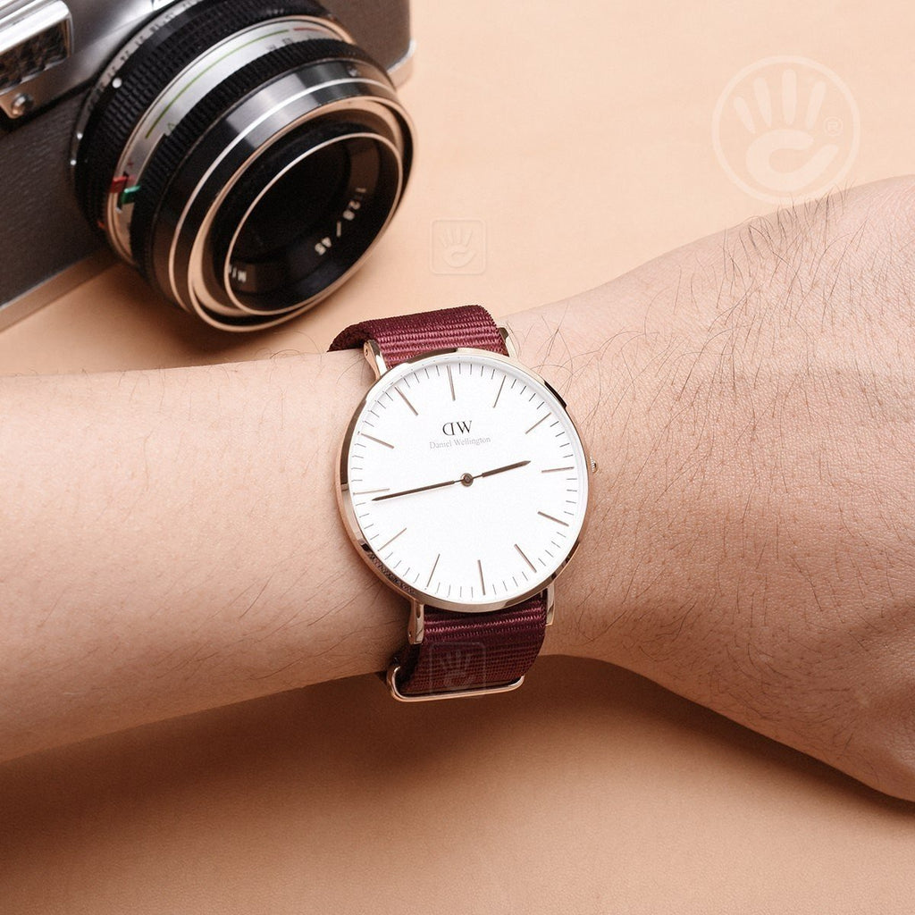 Daniel Wellington Classic Roselyn White Dial Maroon Nylon Strap Watch For Women - DW00100267